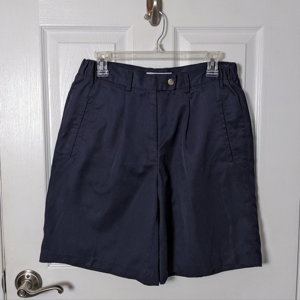 Preppy Jack Nicklaus Microfiber Pleated Navy Blue Golf Shorts Women's‎ Size 8